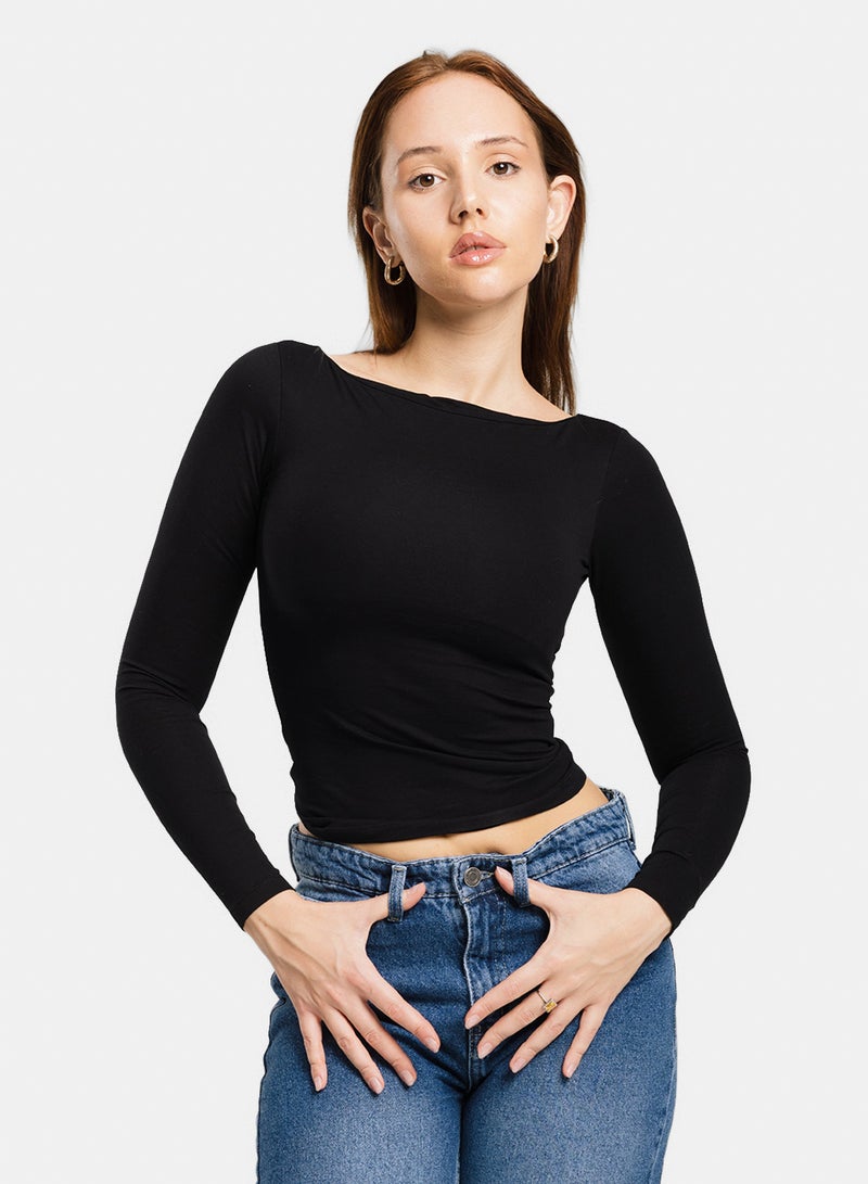 Boat Neck Long Sleeve Top